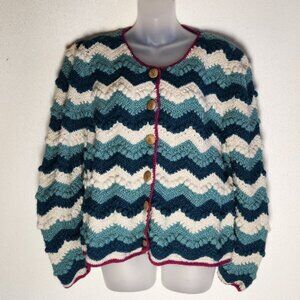 French Knot exclusively for Sundance Chevron Cardigan Women's Size L Hand Made